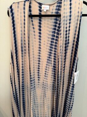 LuLaRoe Sleeveless Tie-Dye Joy Duster - Navy & Beige